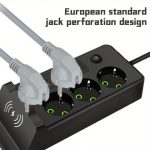 Перенесення з вбудованою бездротовою зарядкою на 3 розетки 4USB Type-C Port 3m чорний — изображение 2
