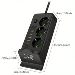 Перенесення з вбудованою бездротовою зарядкою на 3 розетки 4USB Type-C Port 3m чорний — изображение 3