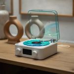 Нічник з годинником у вигляді вінілового програвача білий Бездротова Bluetooth колонка з підсвічуванням проектор — изображение 5