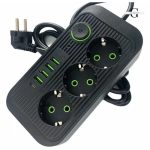 Мережевий фільтр Подовжувач з USB (3×220В+4×USB+1×Type-C), QL-1074U, Чорний 3m